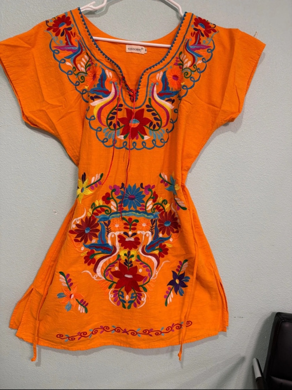 Orange Embroidered Women's Tunic Top